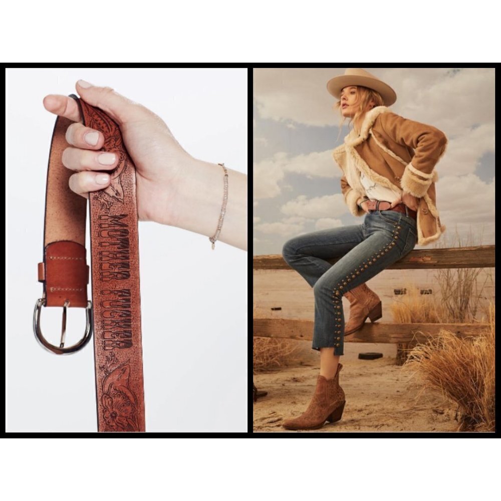 💕MOTHER💕 The Buckle Up Belt ~ Brown MF 100% Leather Engraved Medium M NWT